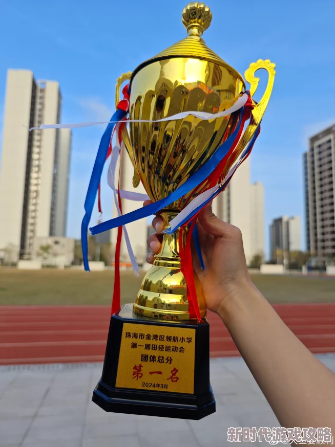 爽好舒服快给老师小明在学校运动会上勇夺冠军奖杯